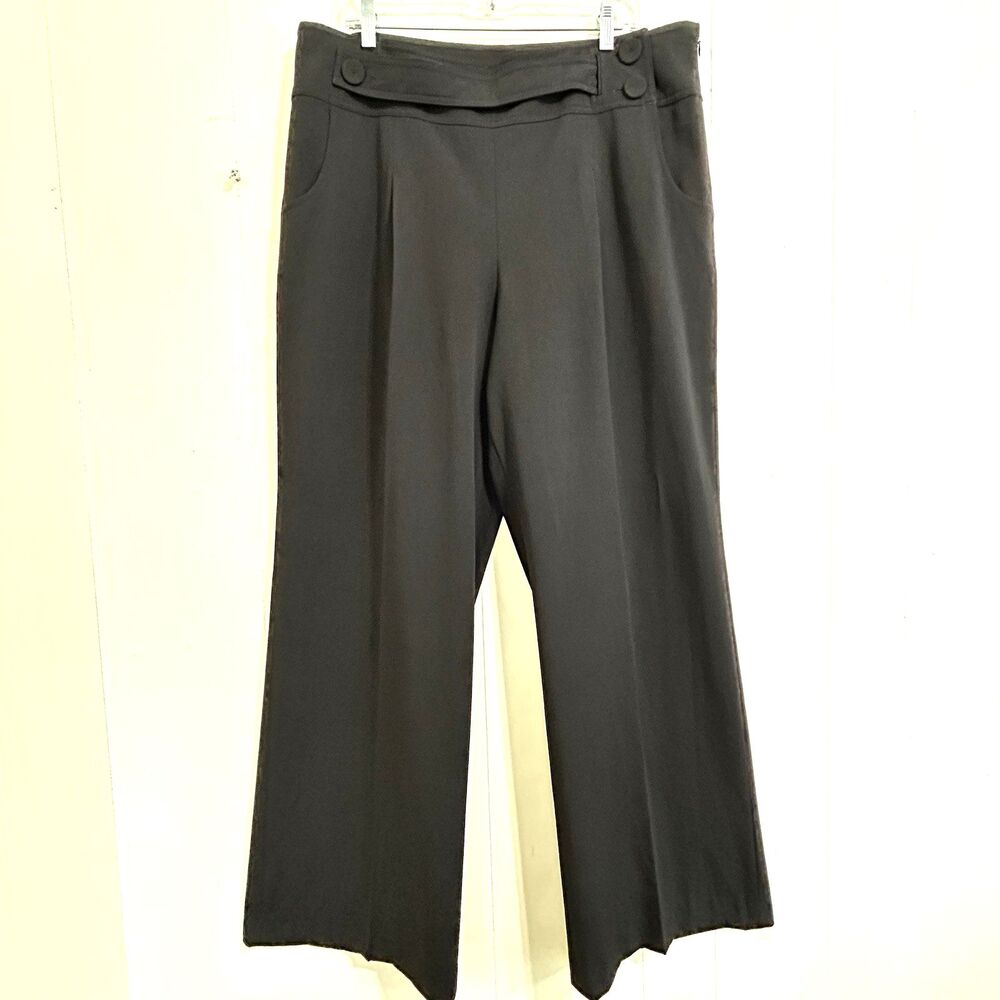 KASPER Women’s Black Wide Leg Dress Pants Size 16 Office Wear Side Zip Pockets